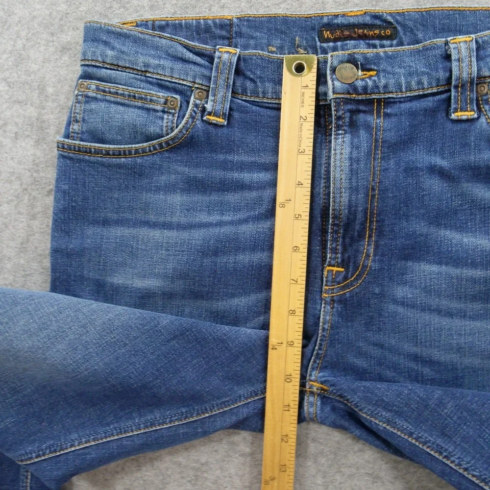 Nudie Jeans Mens 34 Blue High Kai Slim Straight Mid Rise Denim Zip Fly Organic
